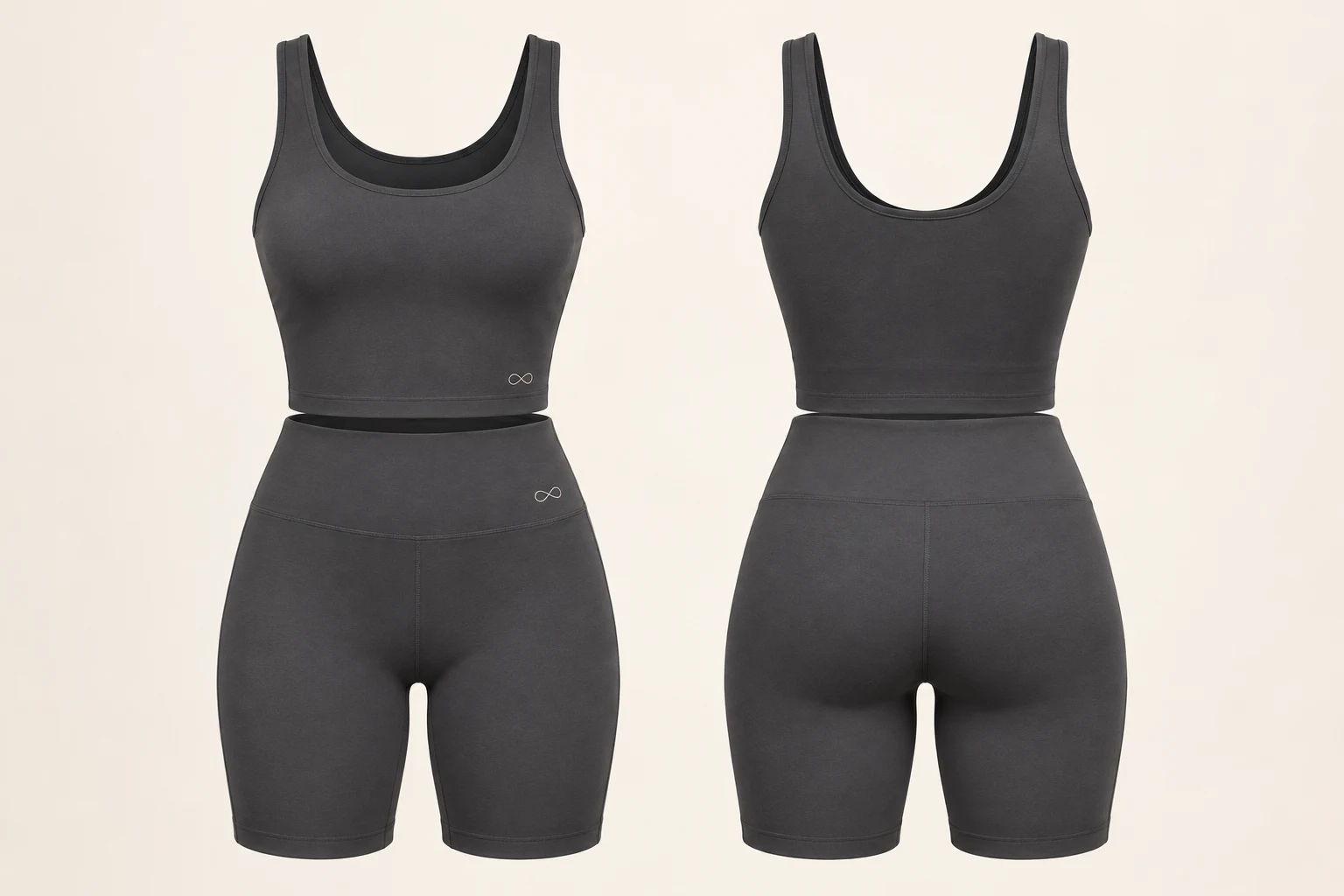Ease Biker Set, Charcoal, matching front and back views