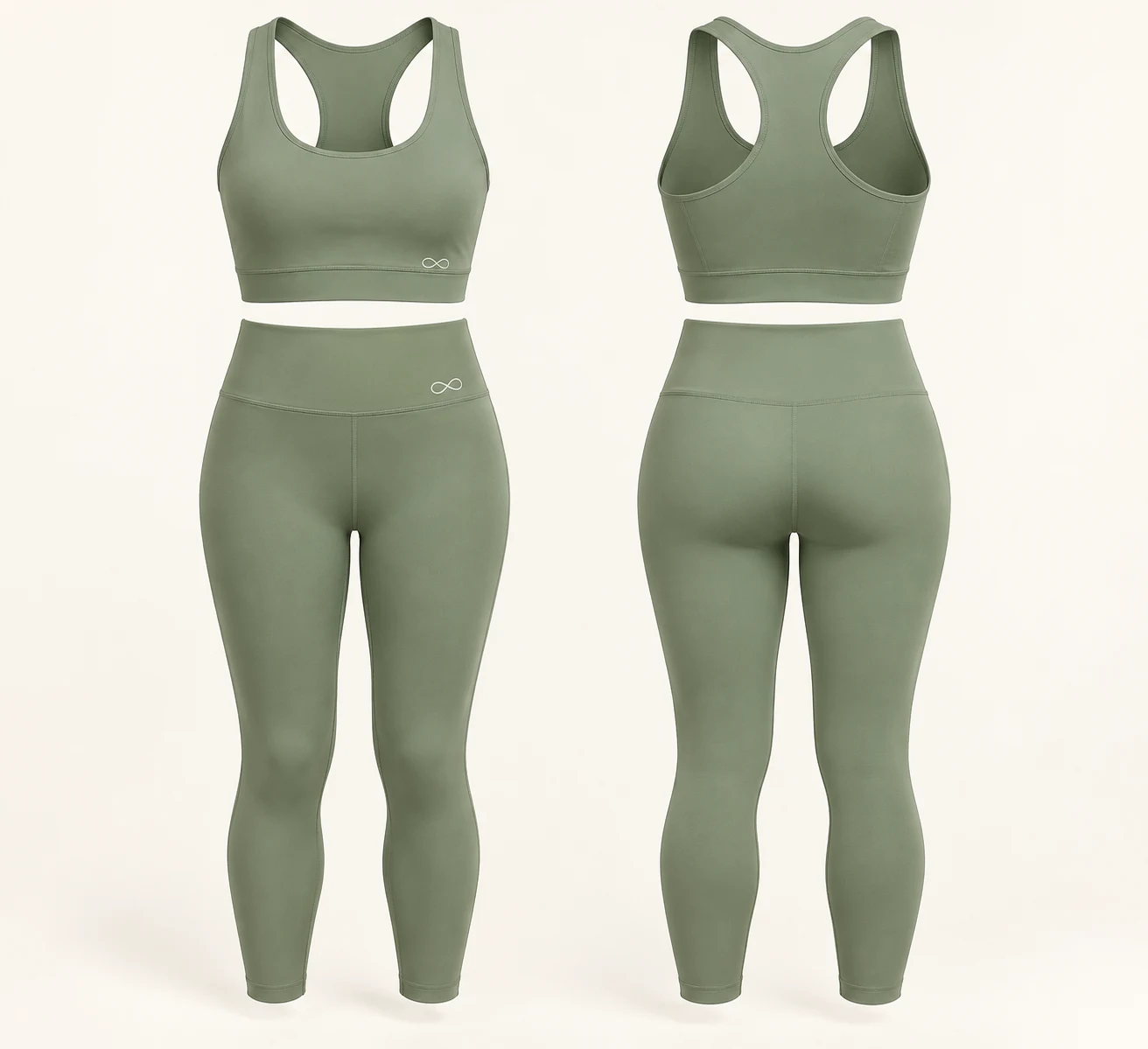 Flow Racerback Set, Sage, matching front and back views