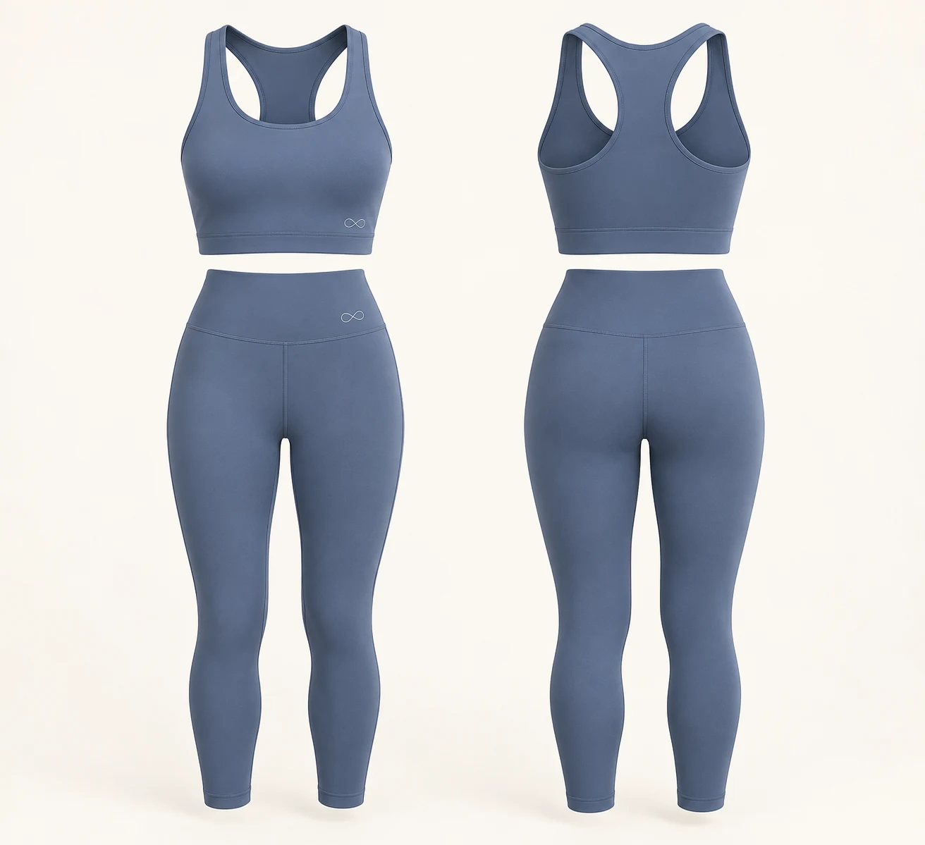 Flow Racerback Set — Slate, Slate, matching front and back views