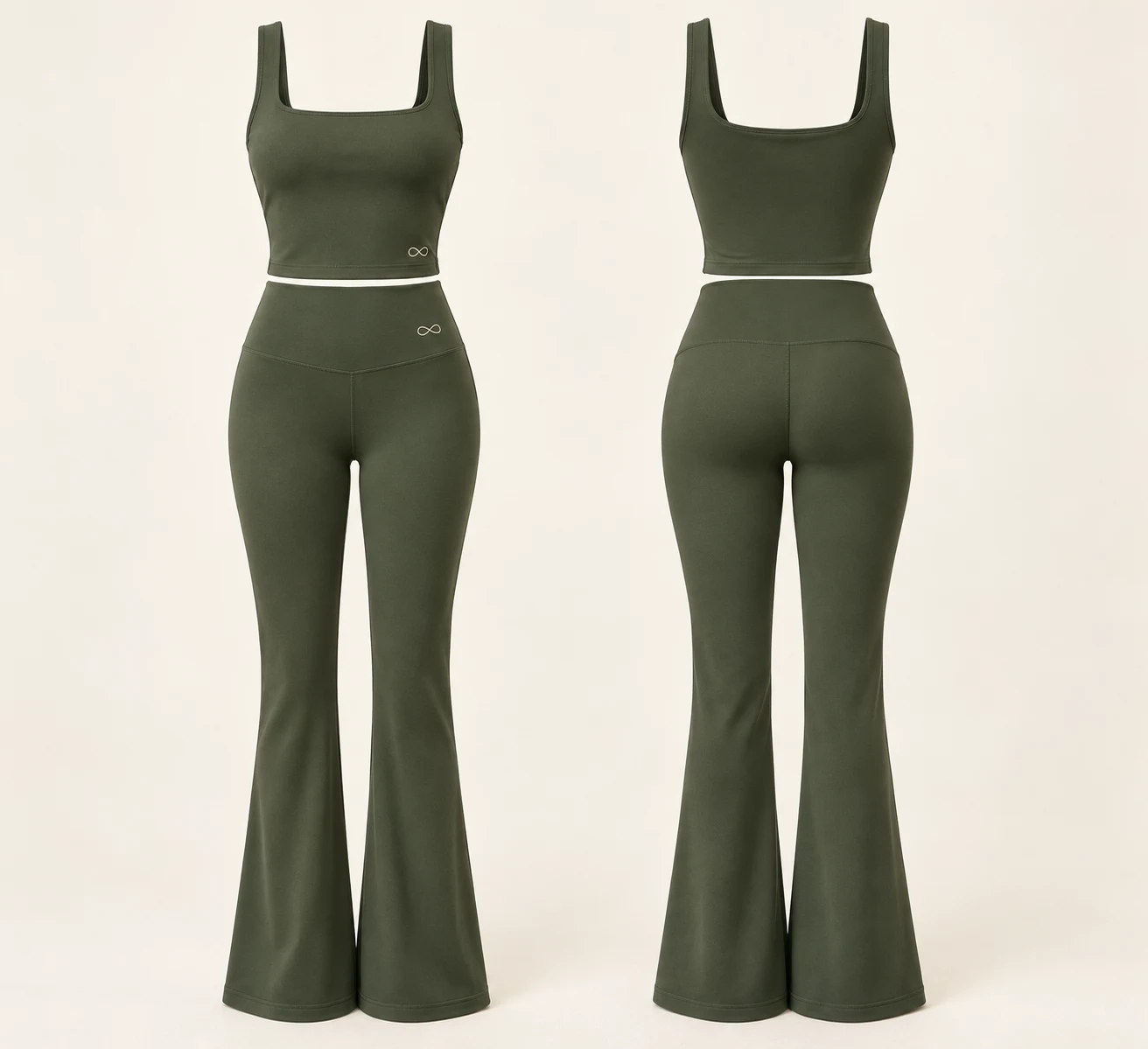 Motion Flare Set — Moss, Moss, matching front and back views