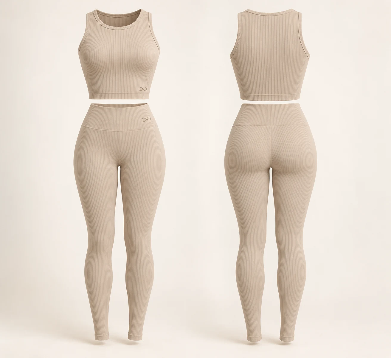 Studio Rib Set — Oat, Oat, matching front and back views